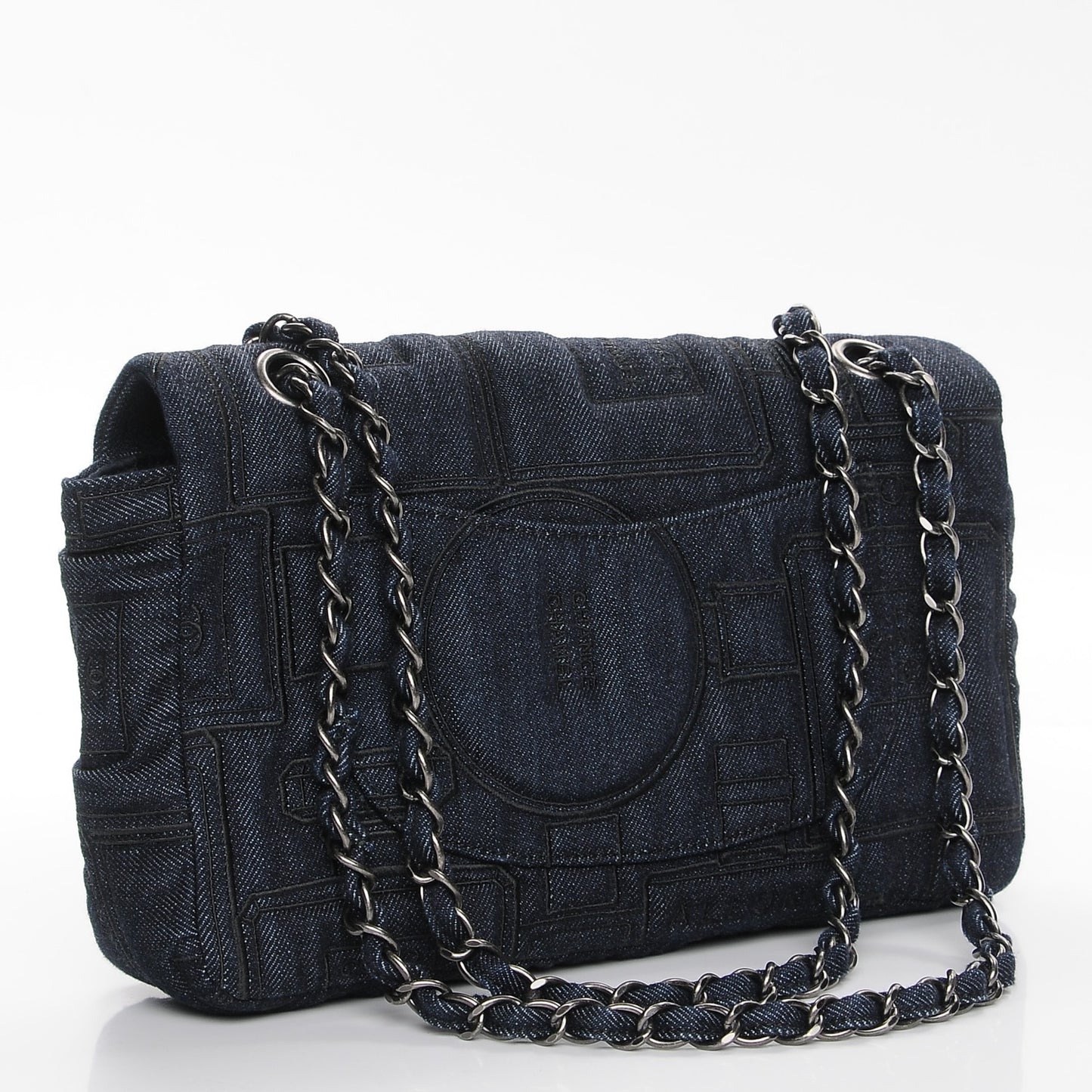 Denim Embroidered Medium Perfume Bottle Flap Blue