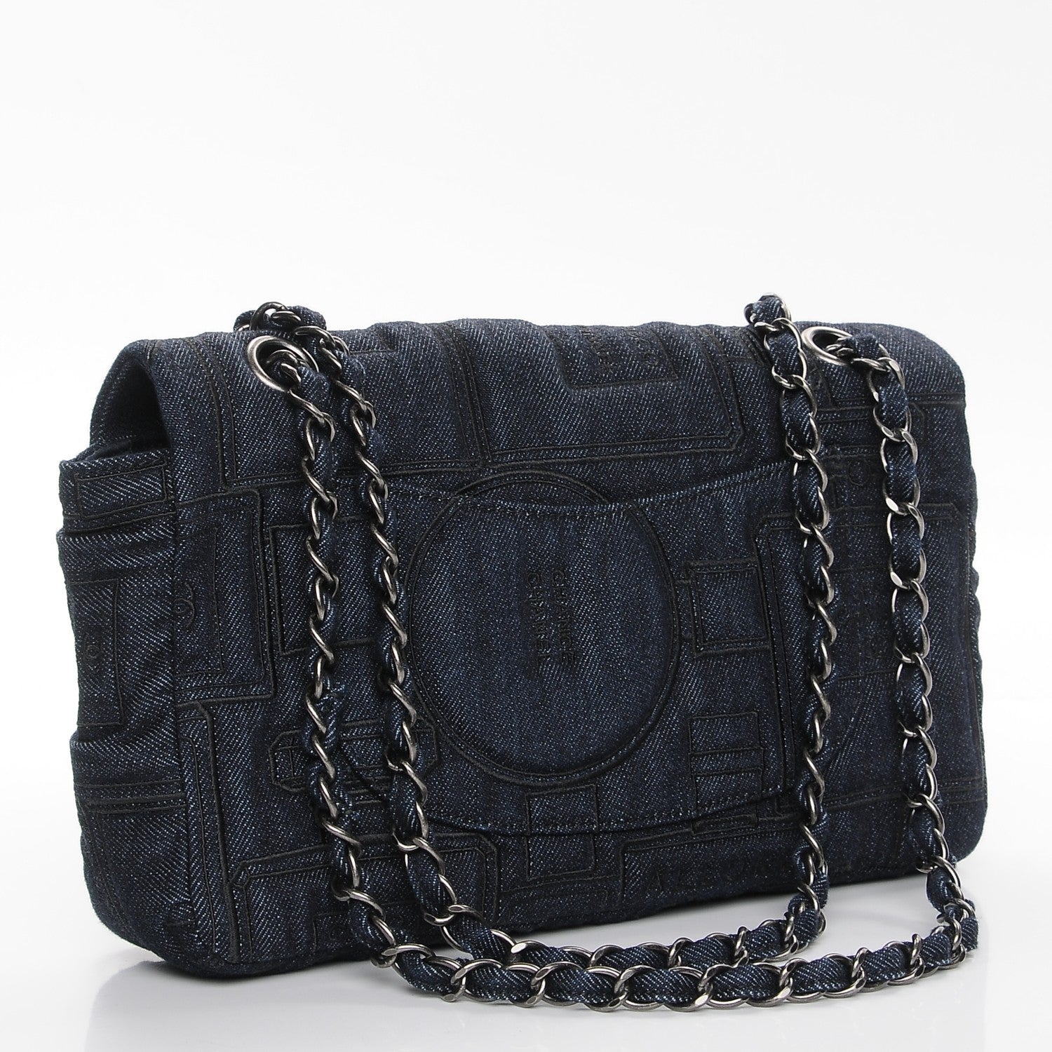 Chanel Denim Embroidered Medium Perfume Bottle Flap Blue 3 of 8