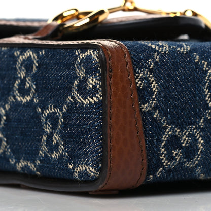 Gucci New Denim GG Monogram Dollar Calfskin Mini Horsebit 1955 Crossbody Bag Blue Tea Cuir Epilog 9 of 11