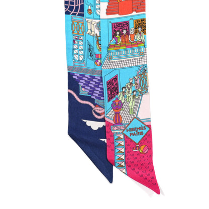 Hermes Silk La Maizeon des Carres Twilly Bleu Azur Marine Rose Indien 3 of 4
