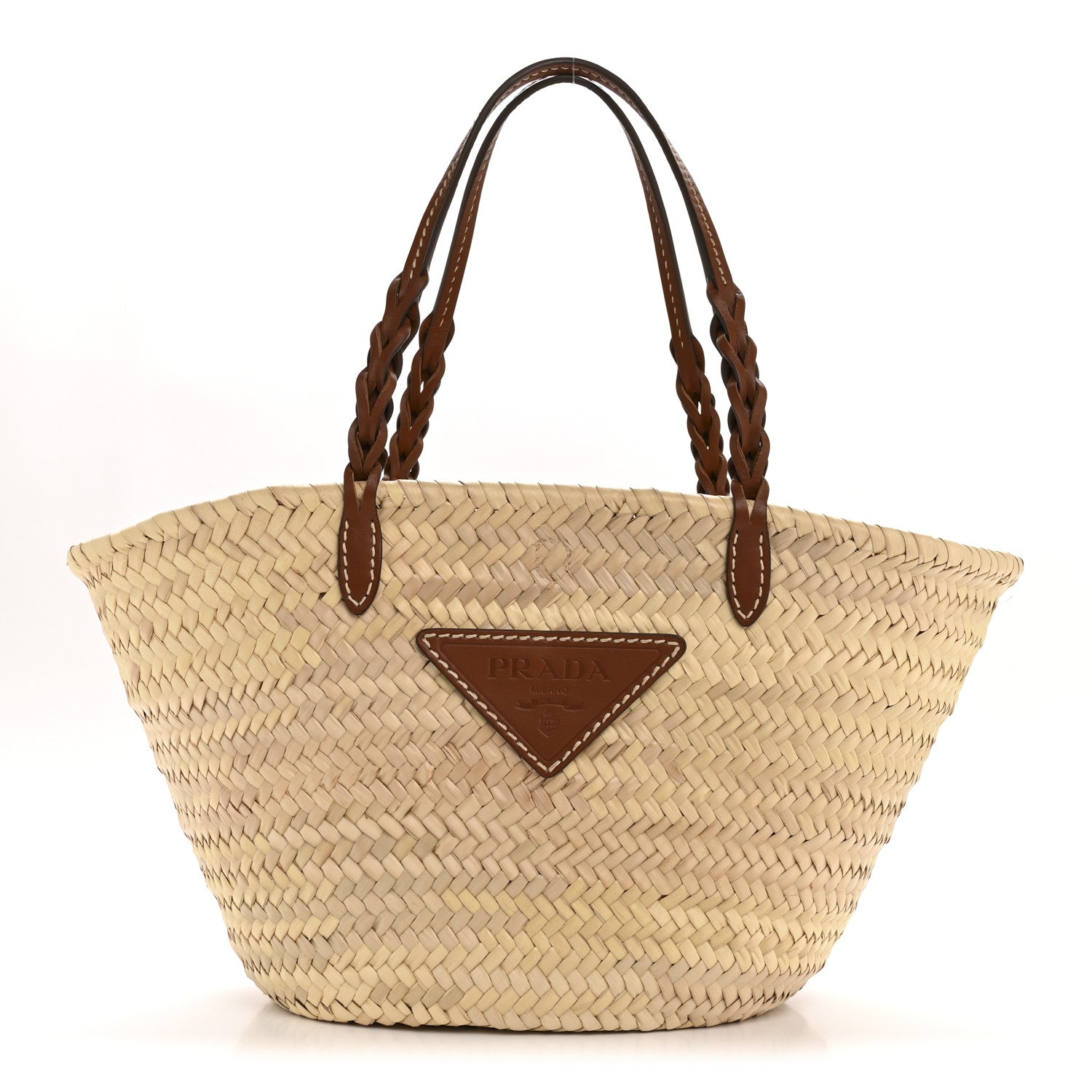 Prada Palmitto Vitello Woven Braided Large Basket Tote Bag Naturale Cognac 1 of 11