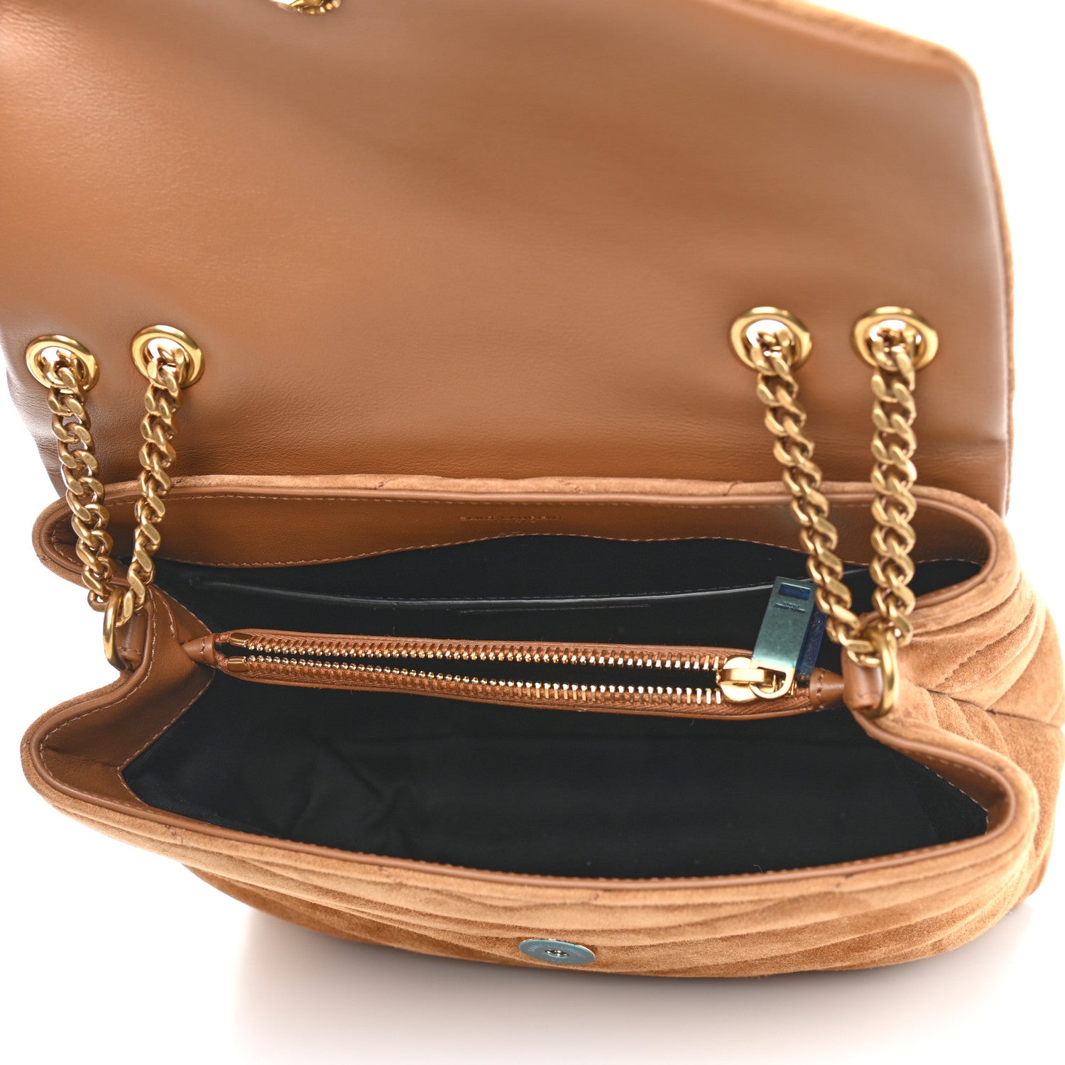Saint Laurent Suede Calfskin Y Quilted Monogram Small Loulou Chain Satchel Cinnamon 5 of 12