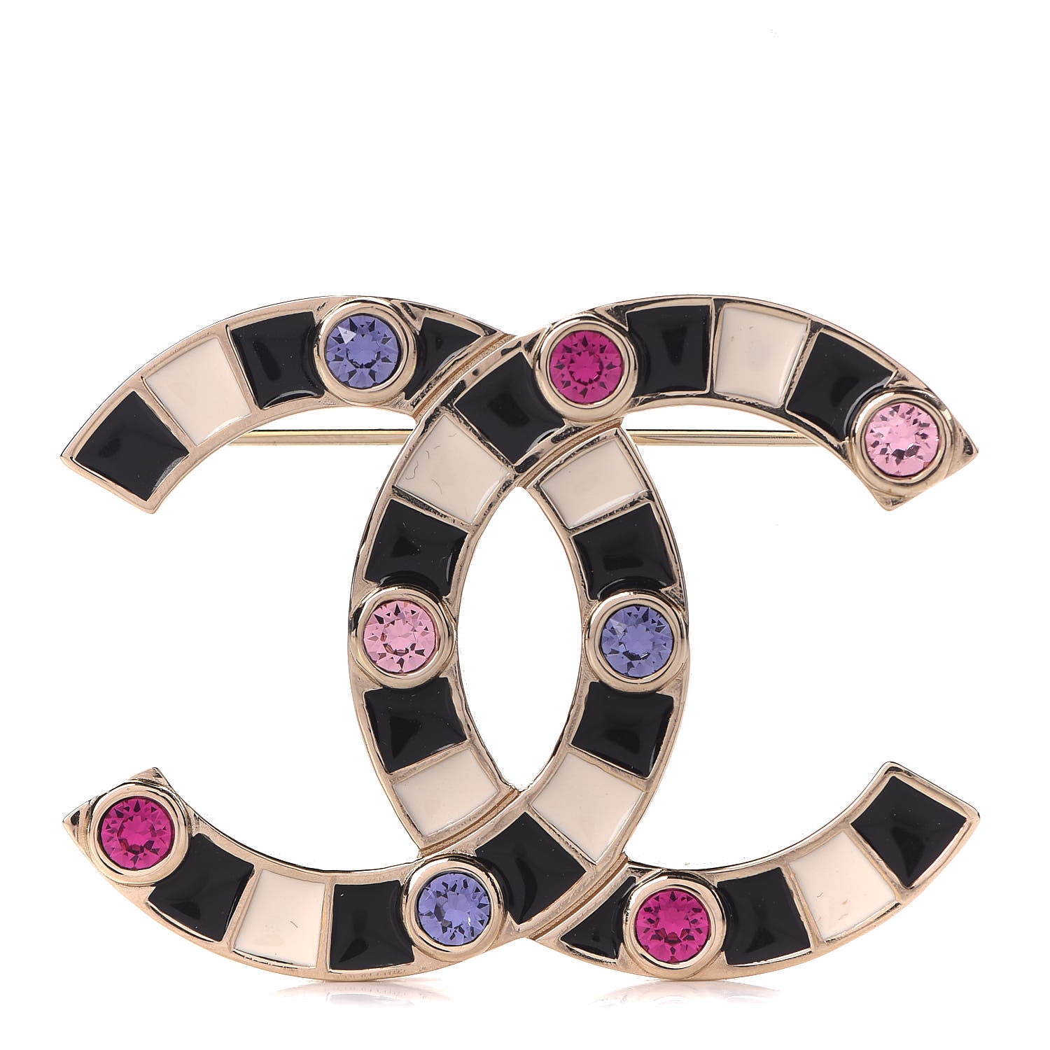 Chanel Crystal Enamel Stripe CC Brooch Black Gold 1 of 5