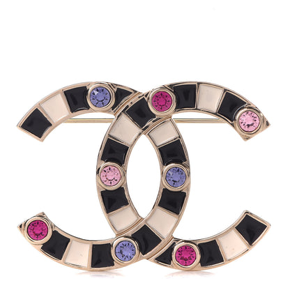 Chanel Crystal Enamel Stripe CC Brooch Black Gold 1 of 5
