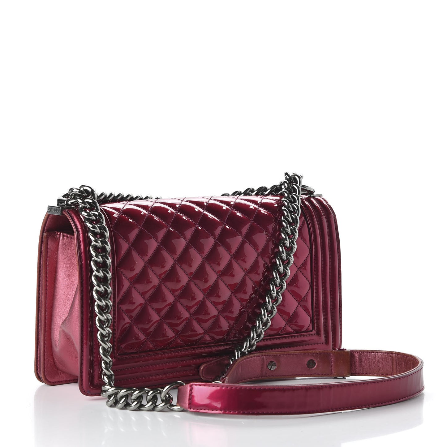 Metallic Patent Calfskin Quilted Medium Boy Flap Pink