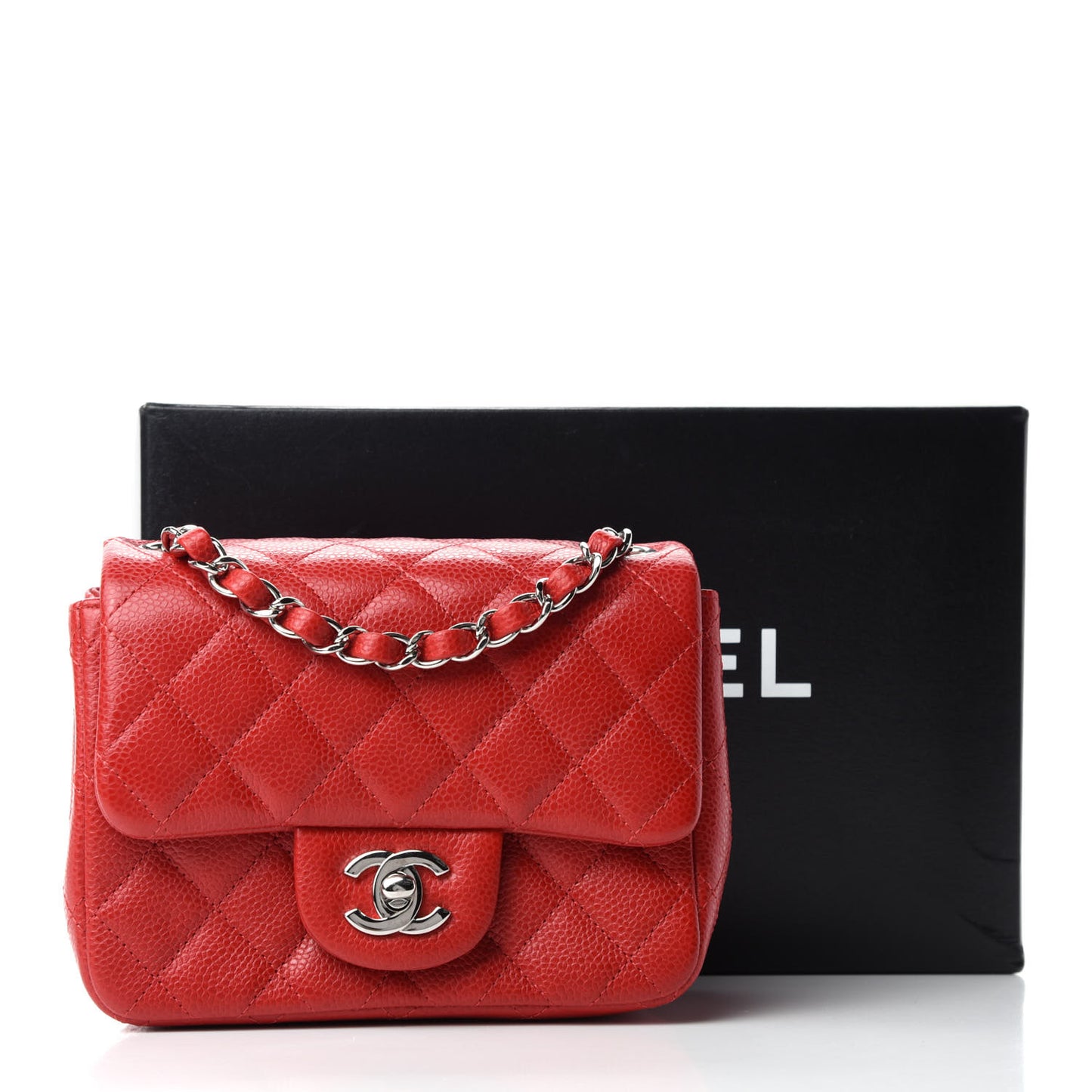 Caviar Quilted Mini Square Flap Red