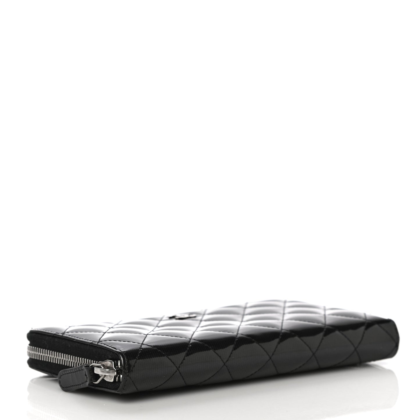 Striated Patent Zip Around Wallet Black