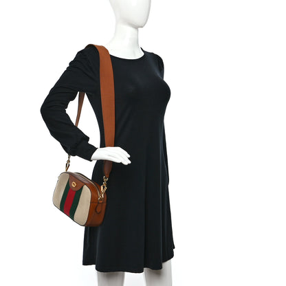 Gucci Vintage Canvas Web Shoulder Bag Sand Cuir 2 of 9