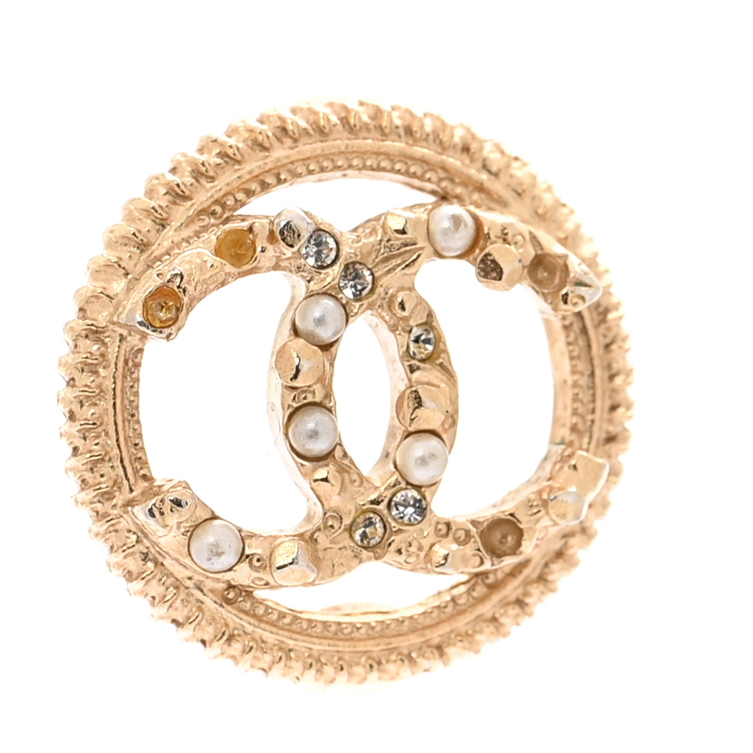 Chanel Pearl Crystal CC Round Earrings Gold 6 of 7