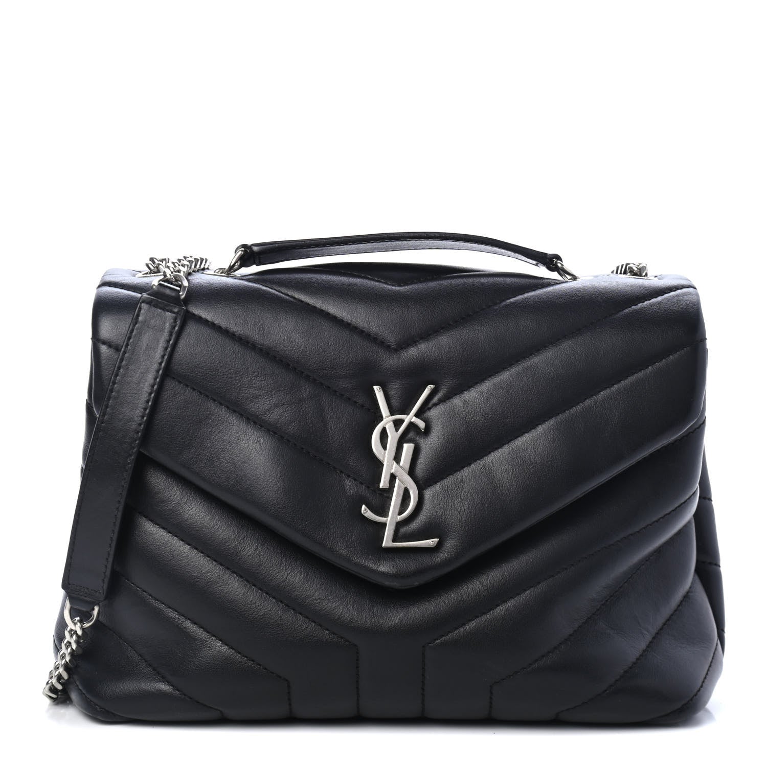 Saint Laurent Calfskin Y Quilted Monogram Small Loulou Chain Satchel Black 1 of 4