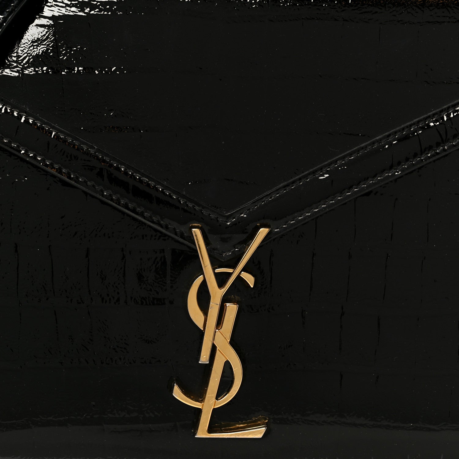 Saint Laurent Calfskin Crocodile Embossed Medium Classic Monogram Cassandra Top Handle Black 8 of 10