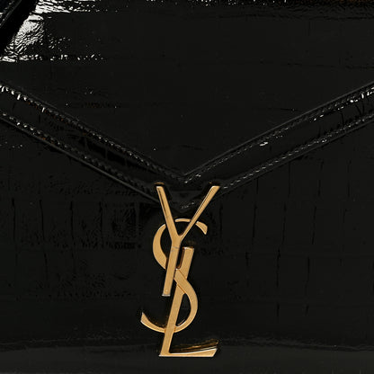 Saint Laurent Calfskin Crocodile Embossed Medium Classic Monogram Cassandra Top Handle Black 8 of 10