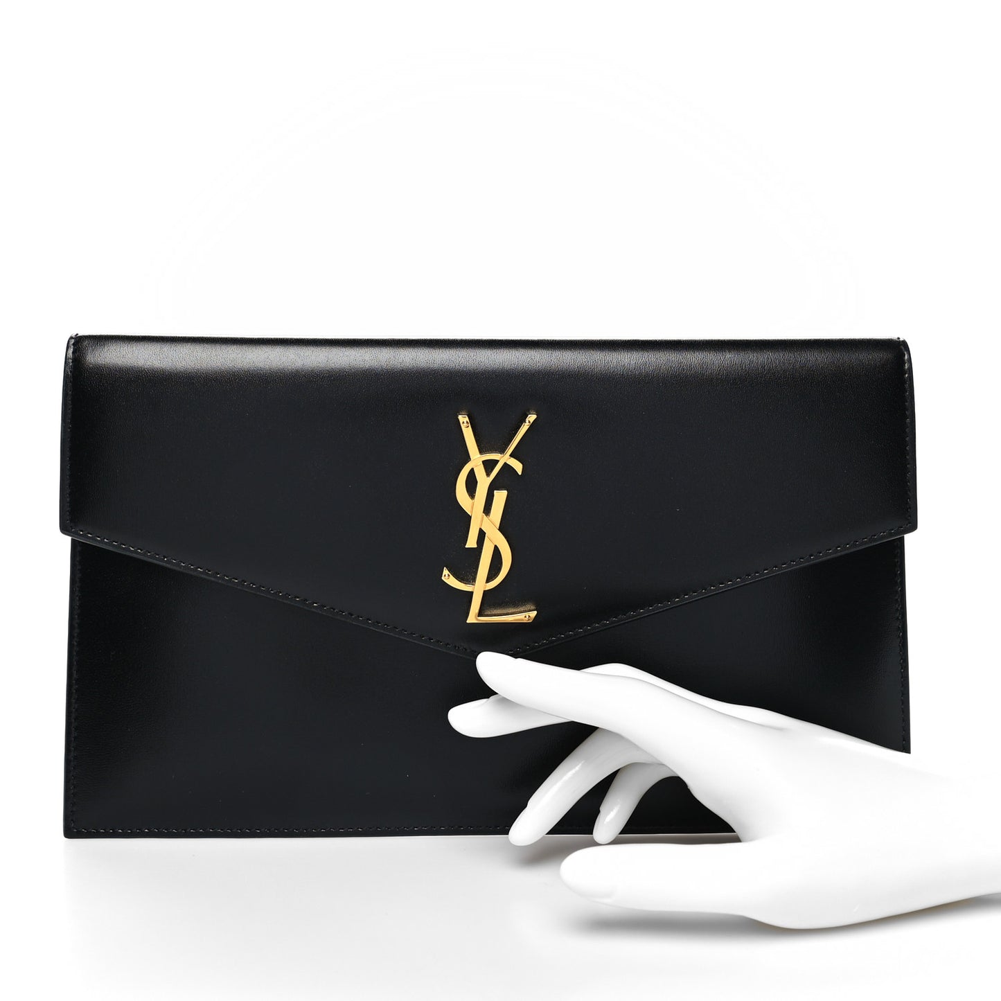 Smooth Shiny Calfskin Monogram Uptown Clutch Black