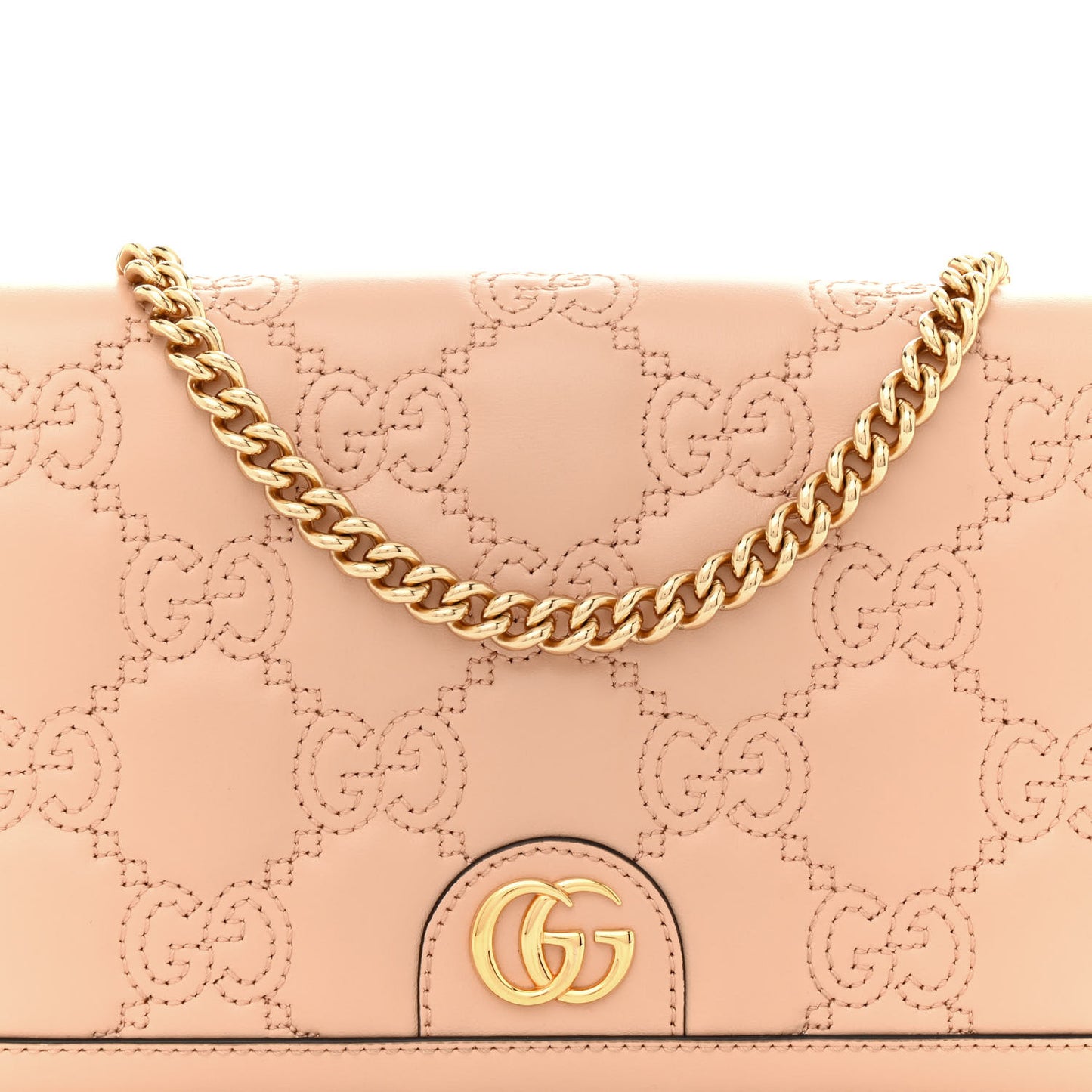 Calfskin GG Matelasse Chain Wallet Perfect Pink