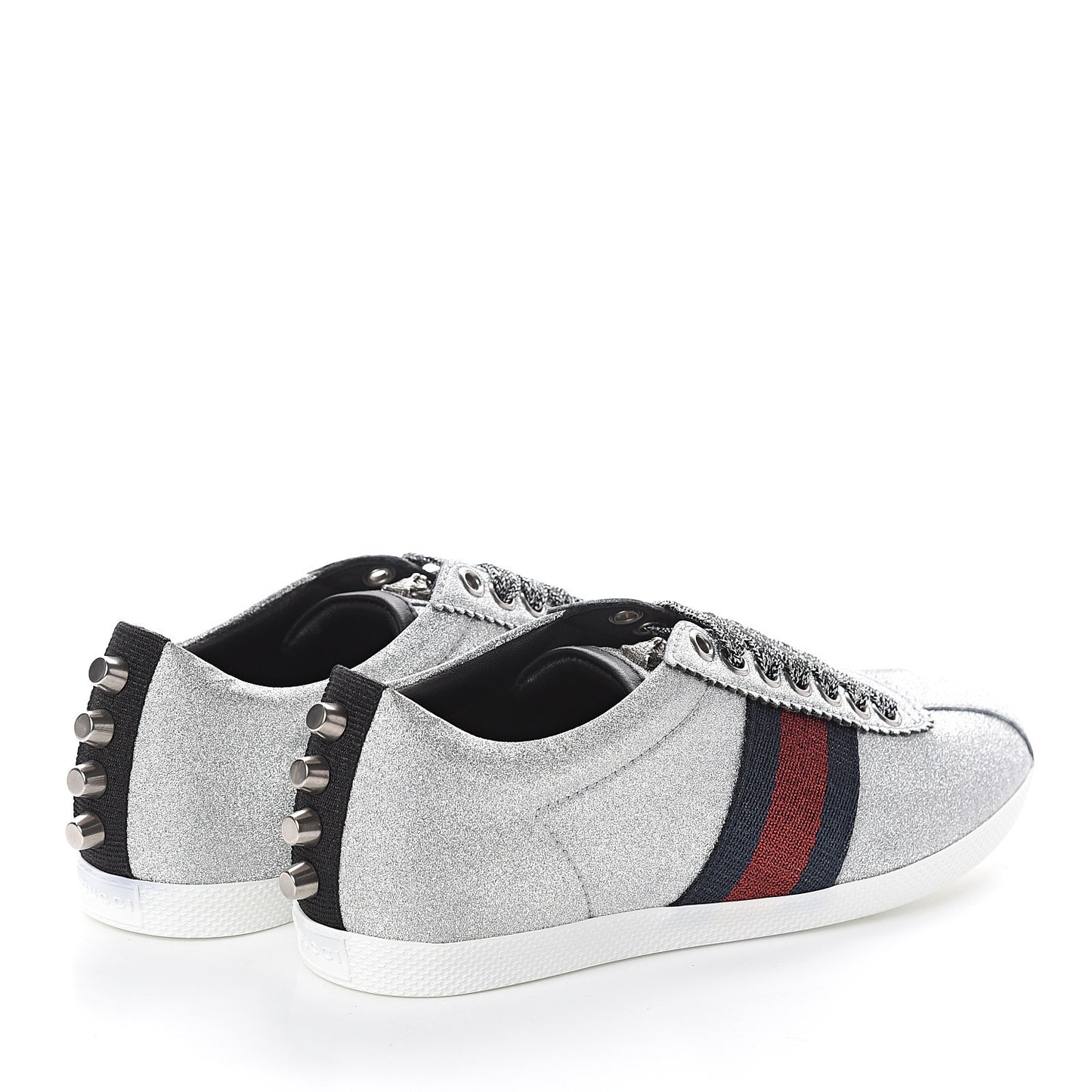 Glitter Fabric Studded Web Sneakers 35.5 Silver