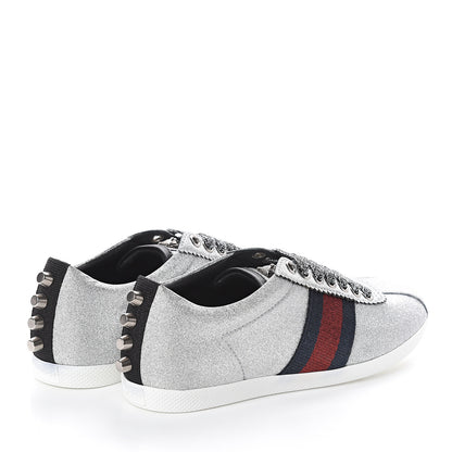 Gucci Glitter Fabric Studded Web Sneakers 35.5 Silver 4 of 7