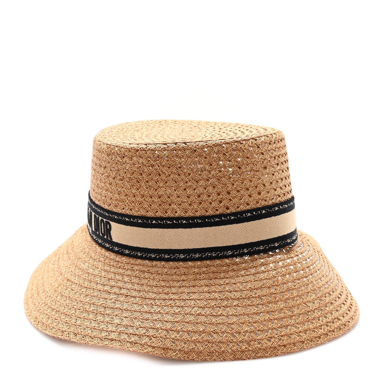 Christian Dior Straw Embroidered D-Bobby Large Brim Hat 57 Natural