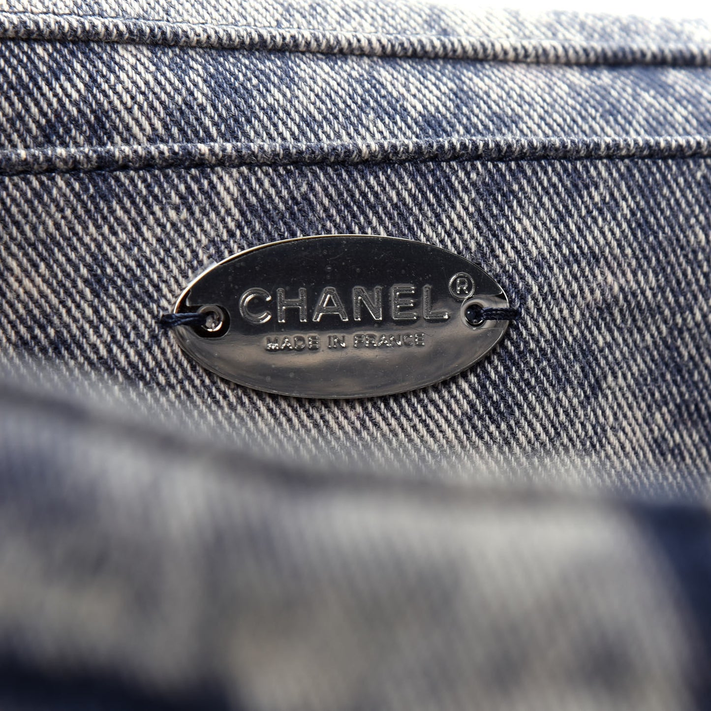 Denim Embossed CC Logo Print Jumbo Single Flap Blue