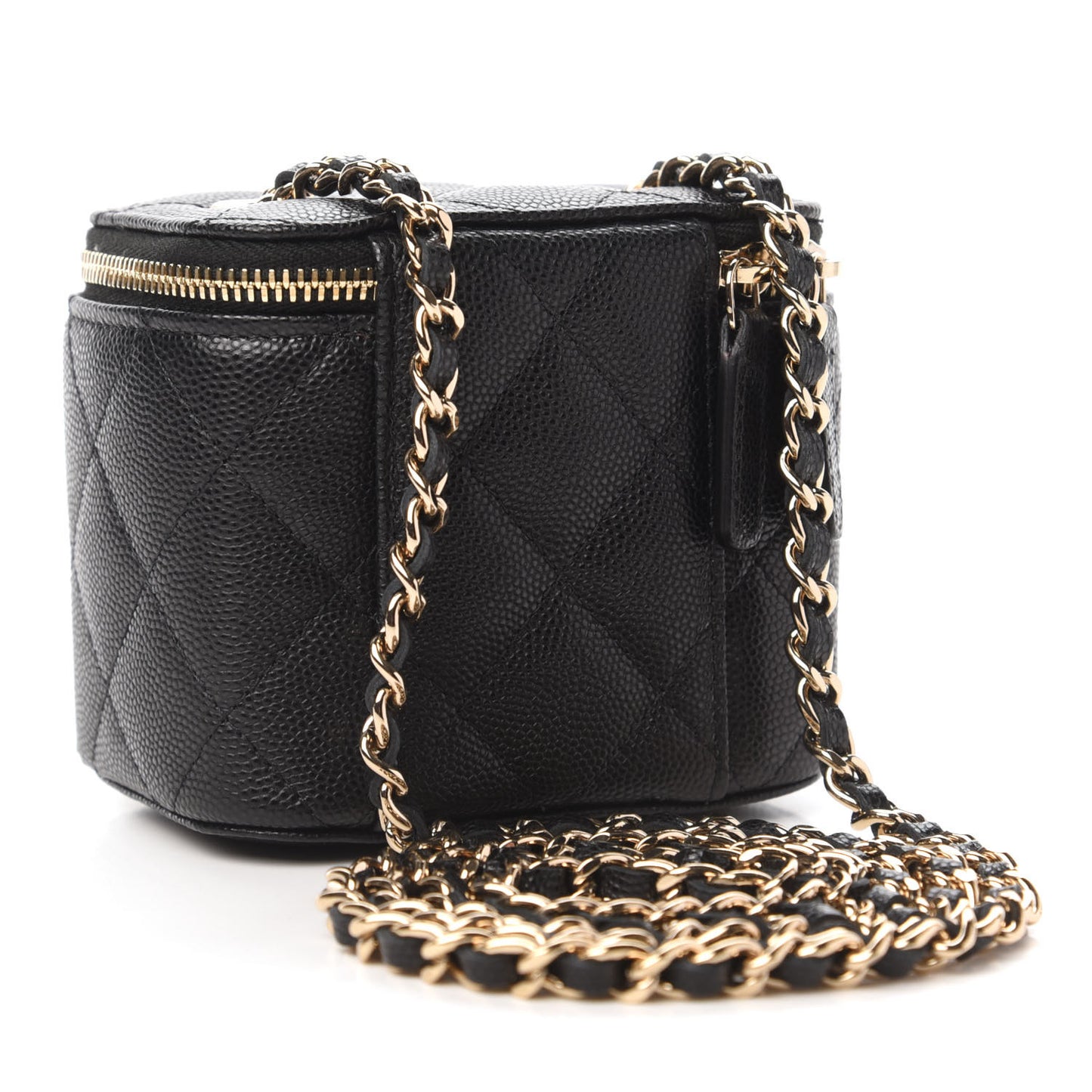 Caviar Quilted Mini Vanity Case With Chain Black