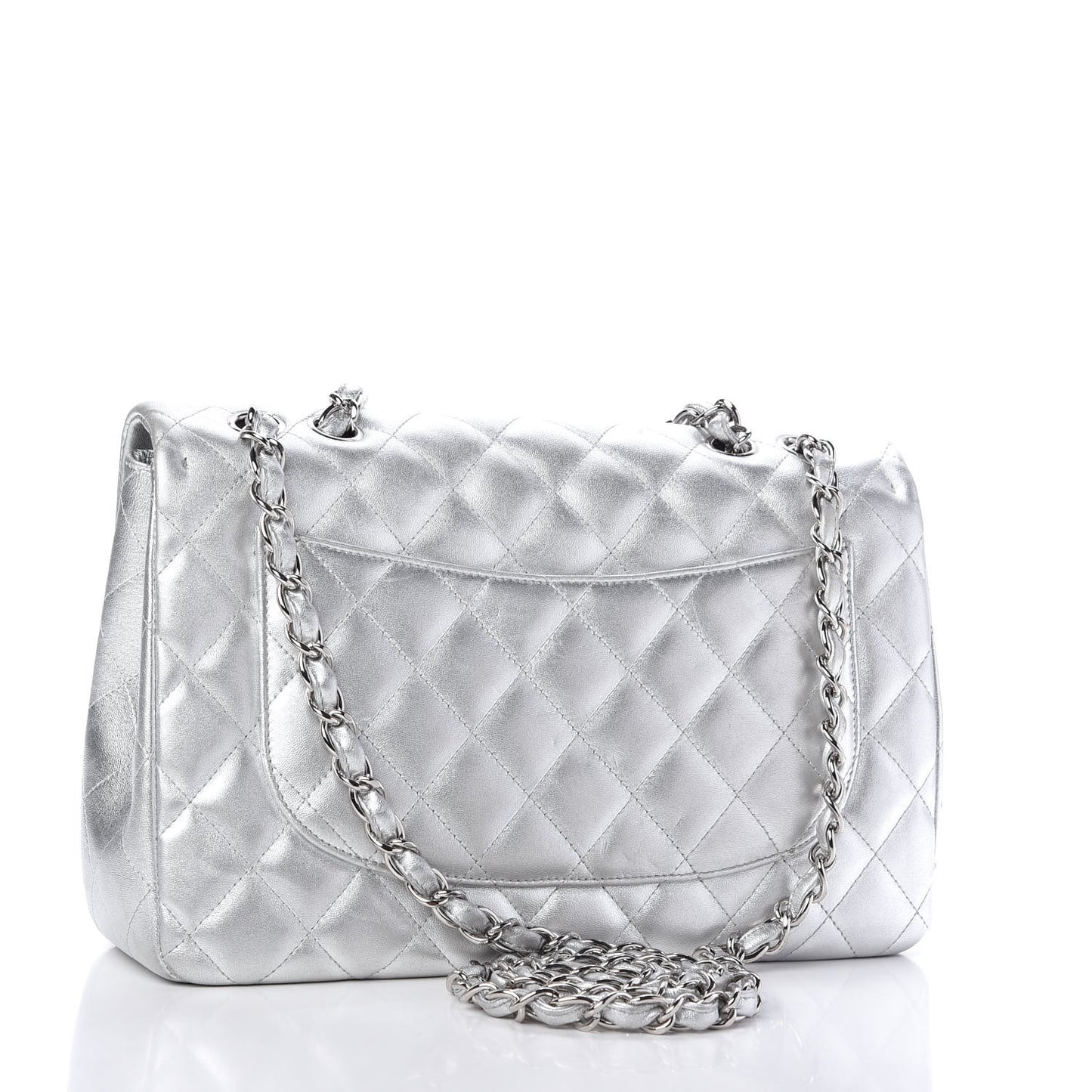 Metallic Lambskin Quilted Jumbo Single Flap Silver