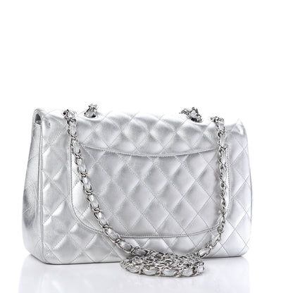 Chanel Metallic Lambskin Quilted Jumbo Single Flap Silver 3 of 10
