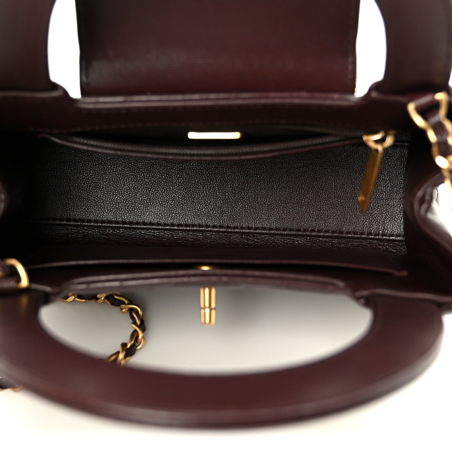 Shiny Aged Calfskin Quilted Nano Kelly Shopper Dark Brown