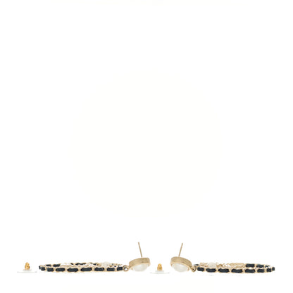 Chanel Lambskin Crystal Pearl CC Drop Earrings Gold Black 3 of 5