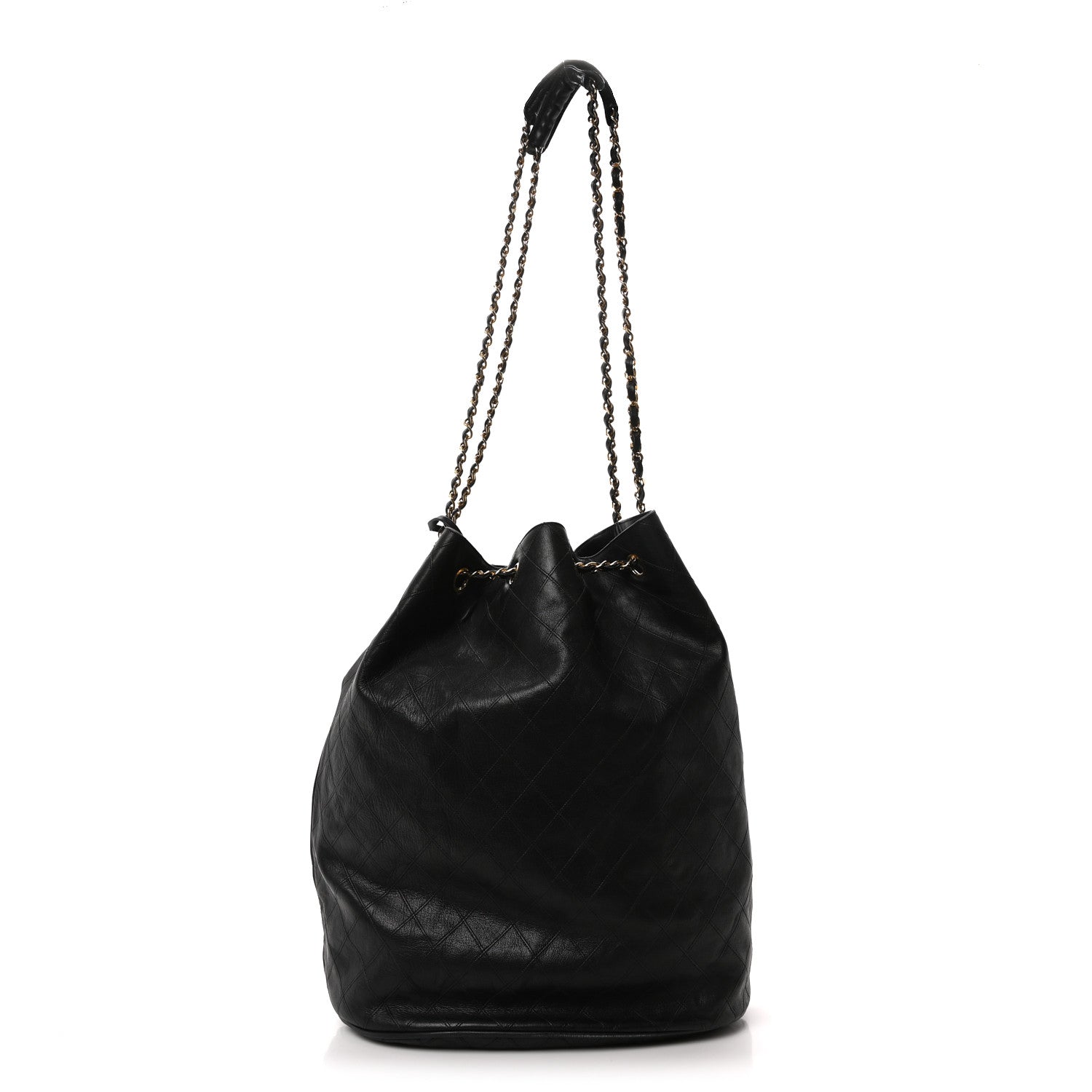 Chanel Lambskin Quilted Drawstring Bucket Bag Black 1 of 11