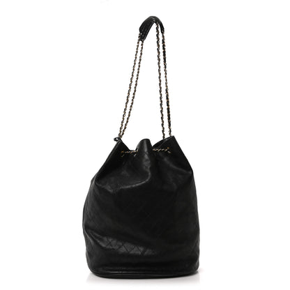 Chanel Lambskin Quilted Drawstring Bucket Bag Black 1 of 11