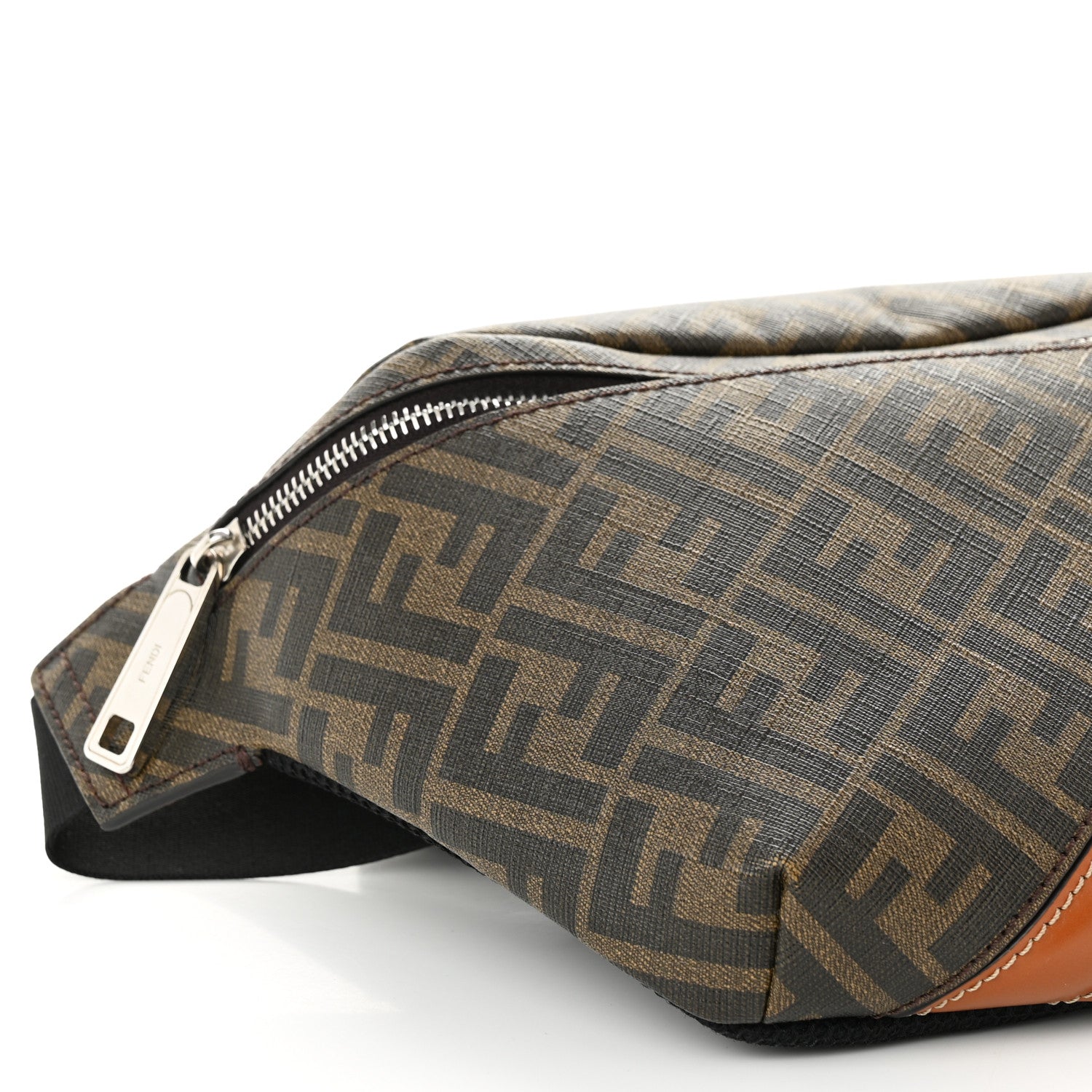 Fendi Glazed Fabric Vitello King FF 1974 Diagonal Belt Bag Tobacco Moro Cuoio 9 of 10