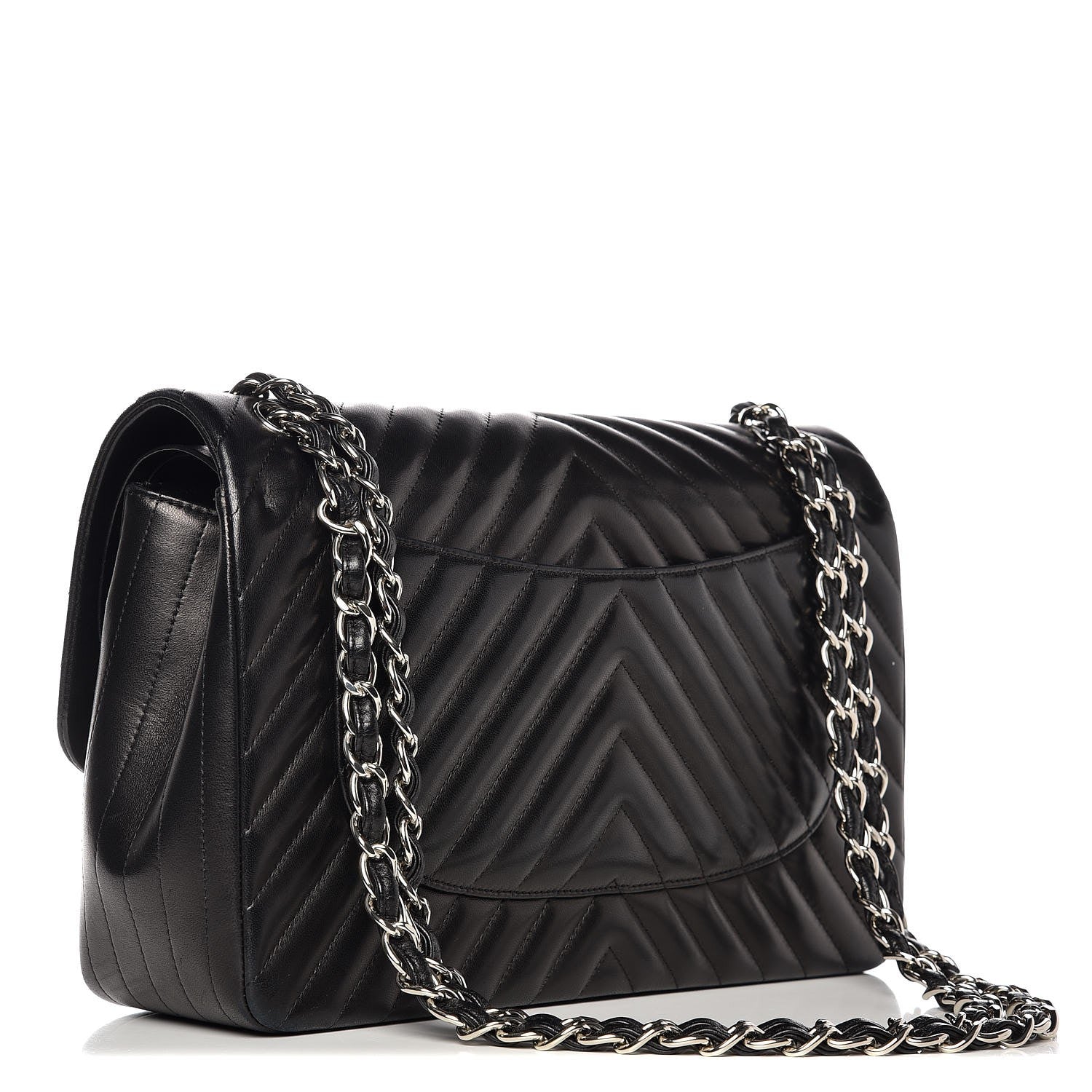Chanel Lambskin Chevron Quilted Jumbo Double Flap Black 3 of 12