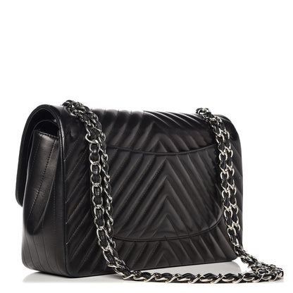 Chanel Lambskin Chevron Quilted Jumbo Double Flap Black 3 of 12