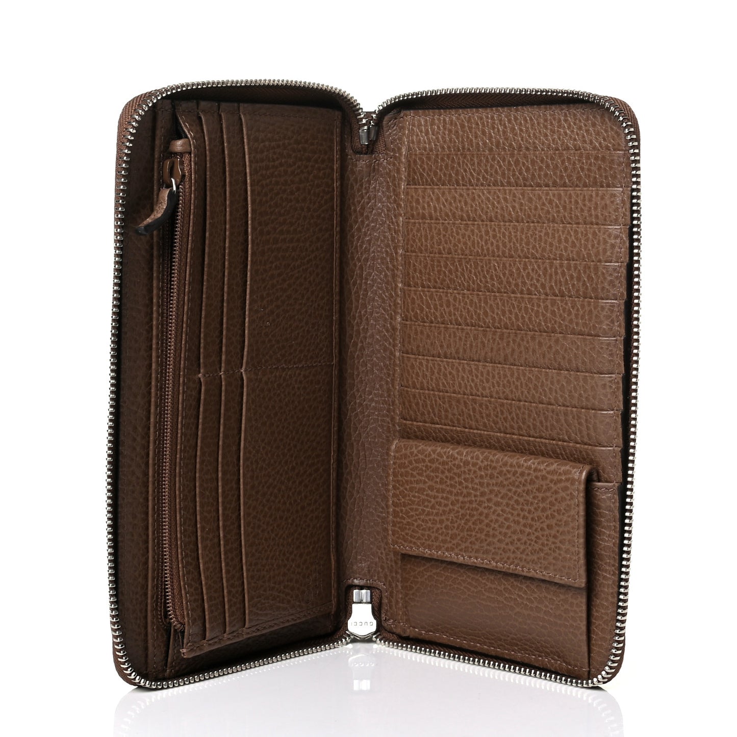 Pebbled Calfskin Large Zip Around Organizer Wallet Brown