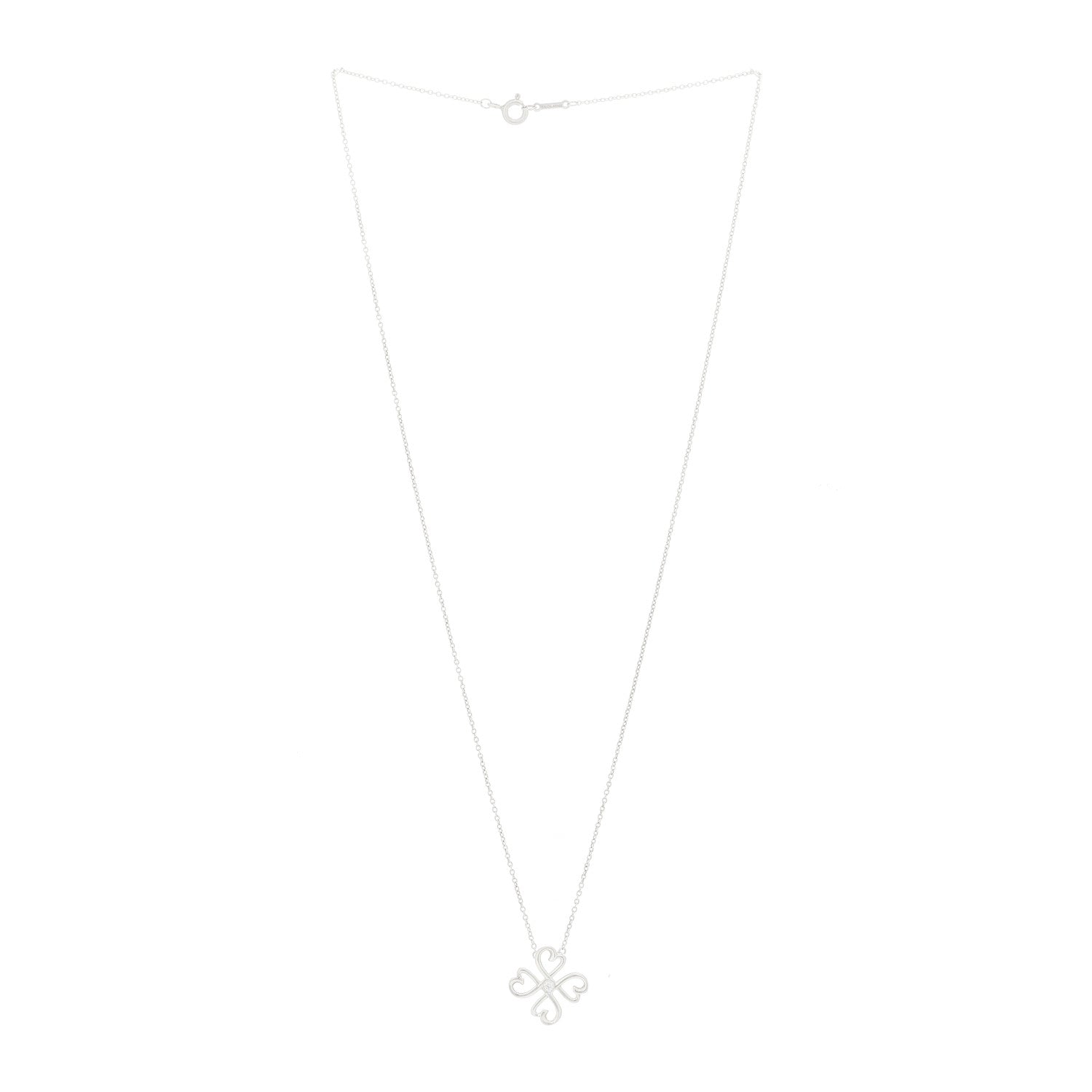 Tiffany Sterling Silver Diamond Loving Heart Clover Pendant Necklace 3 of 6