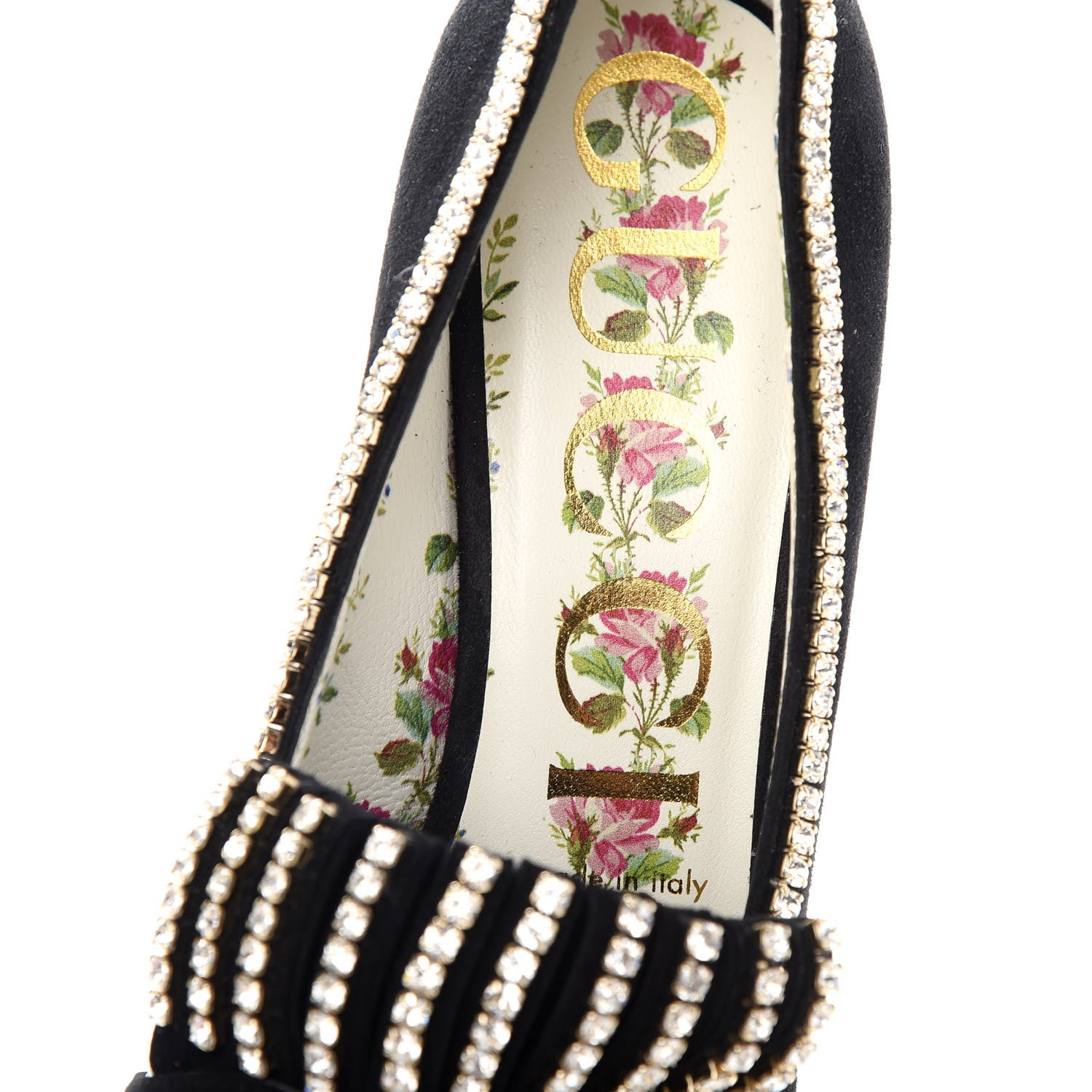 Gucci Kid Scamosciato Crystal GG Marmont Fringe 50mm Loafer Pumps 36.5 Black 8 of 11