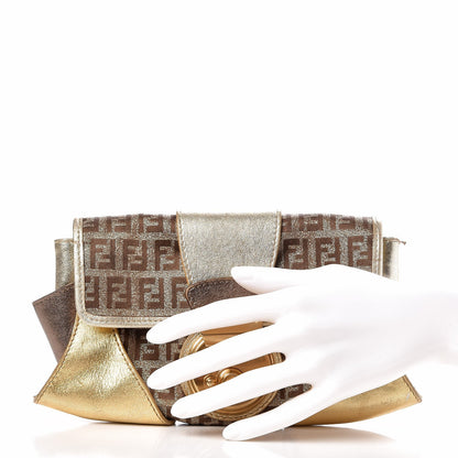 Fendi Metallic Calfskin Zucchino Compilation Pochette Gold 2 of 9