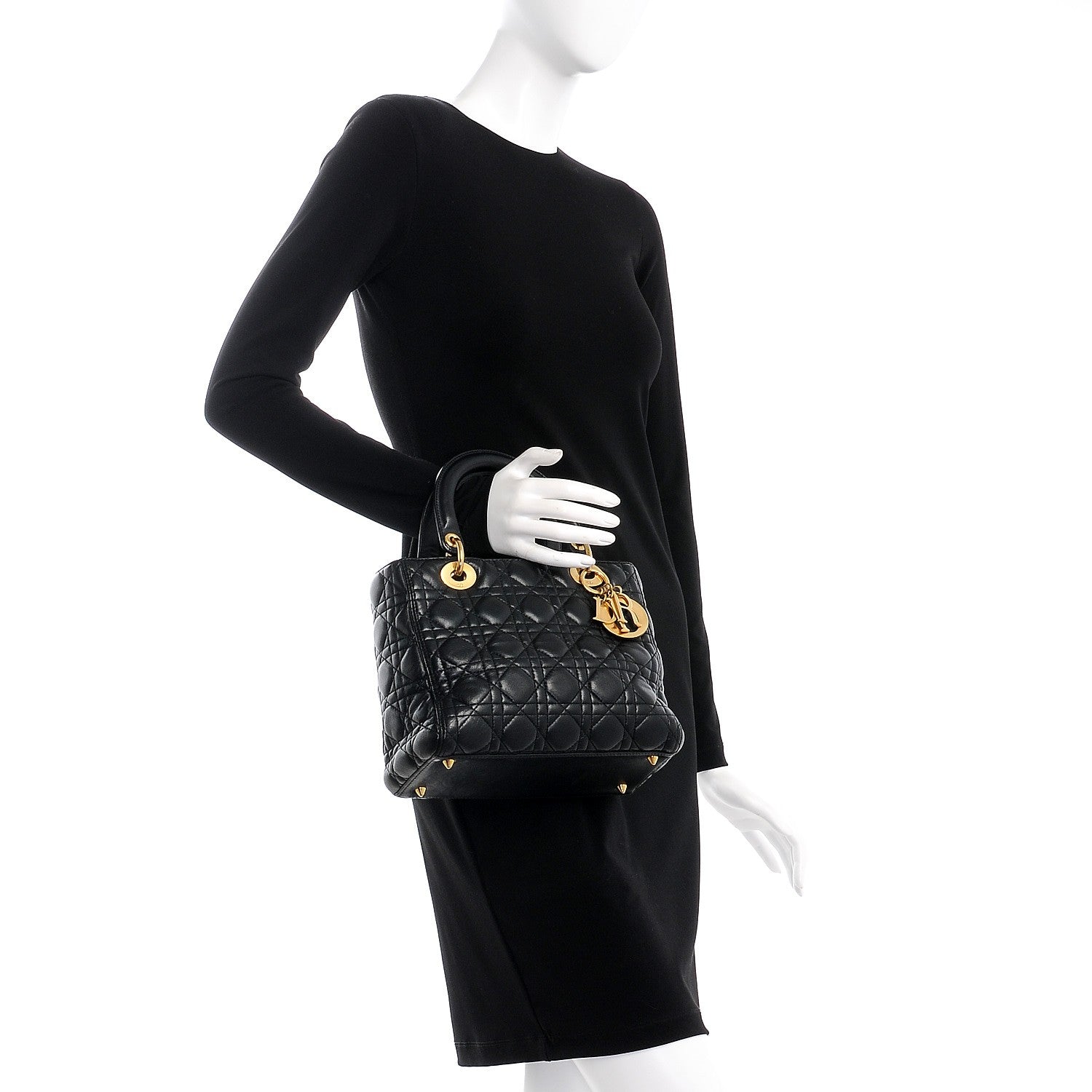Christian Dior Lambskin Cannage Medium Lady Dior Black 3 of 9