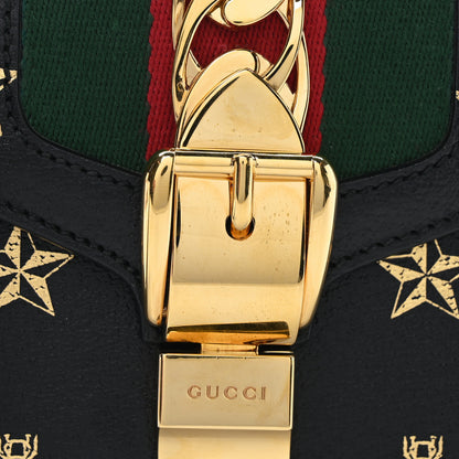 Gucci Textured Calfskin Bee Star Print Mini Sylvie Top Handle Bag Black 9 of 11