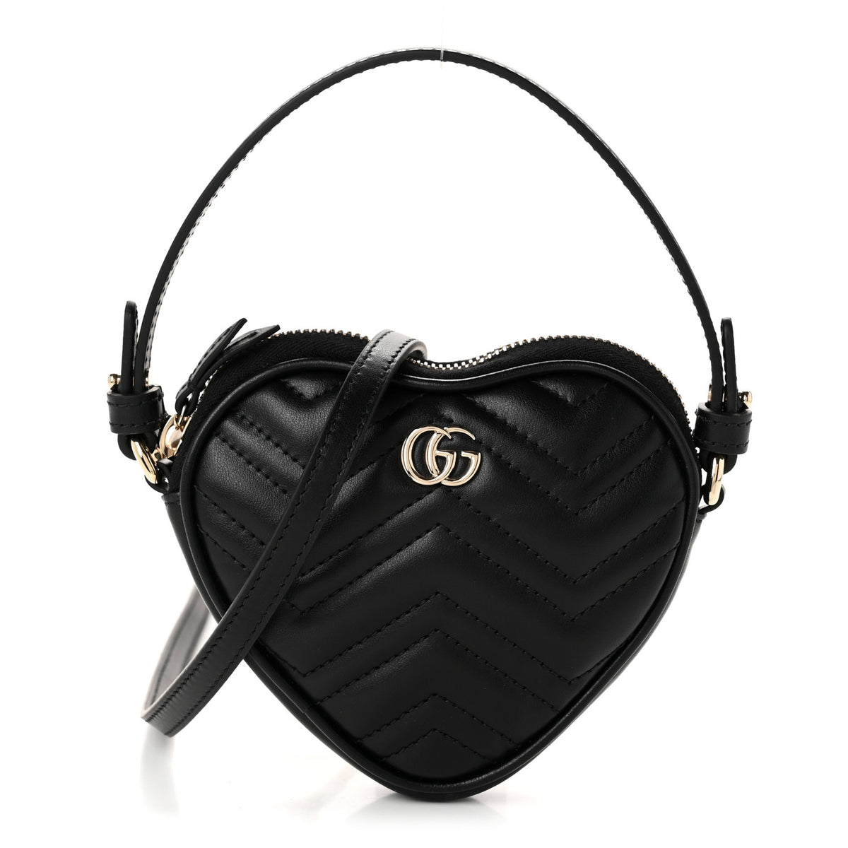 Gucci Calfskin Matelasse Diagonal Mini GG Heart Top Handle Shoulder Bag Black 1 of 10