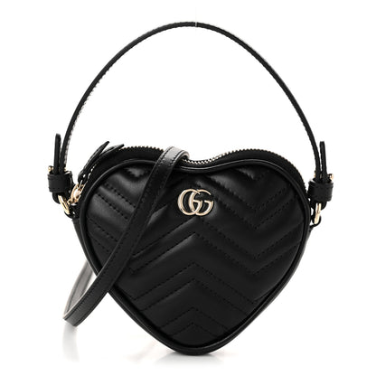 Gucci Calfskin Matelasse Diagonal Mini GG Heart Top Handle Shoulder Bag Black 1 of 10