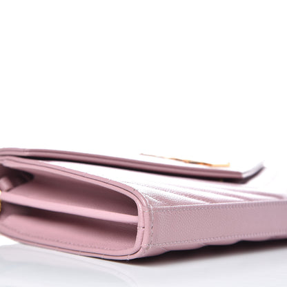 Saint Laurent Grain De Poudre Matelasse Chevron Monogram Chain Wallet Pink 7 of 8