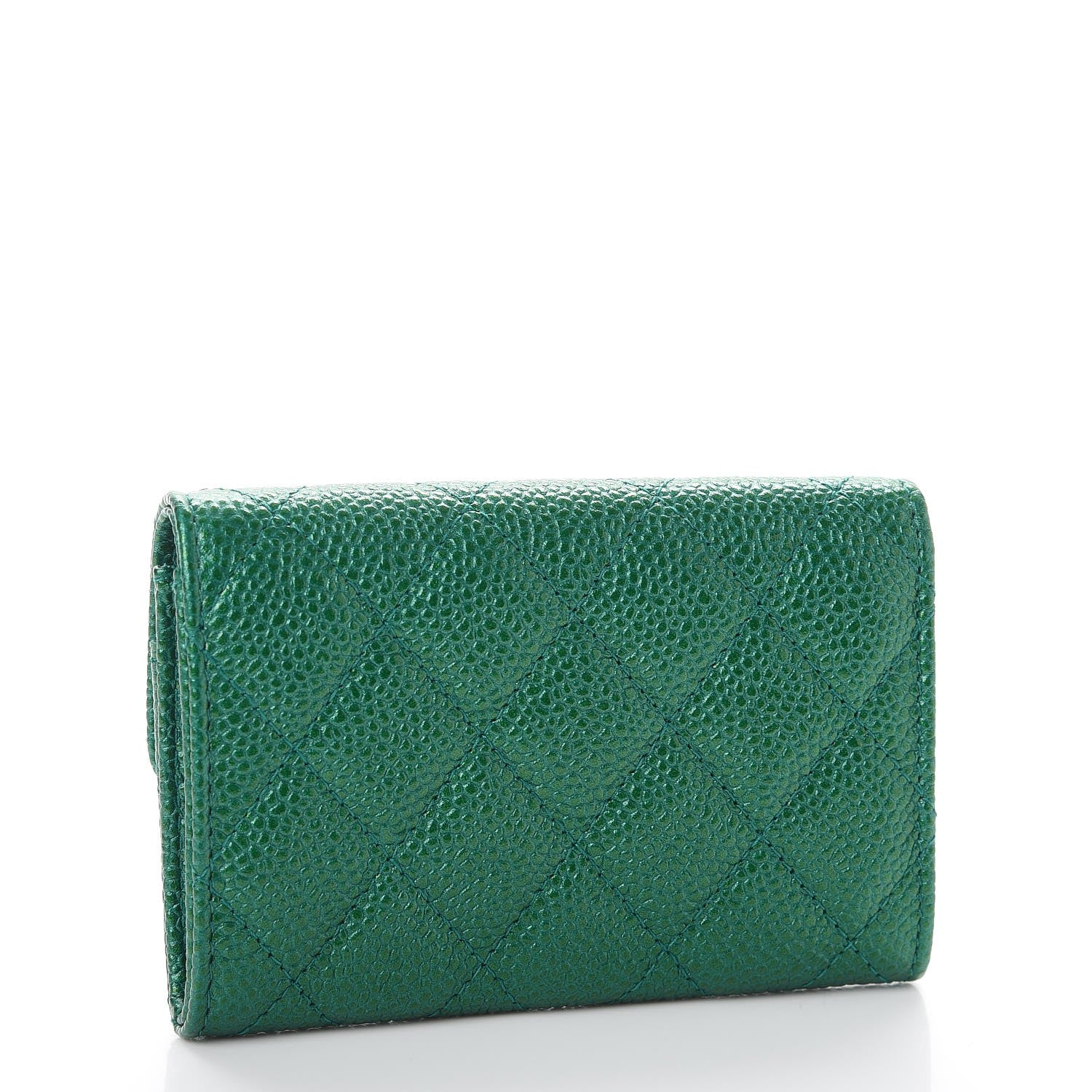 Chanel Metallic Caviar Quilted Card Holder Green 3 of 9