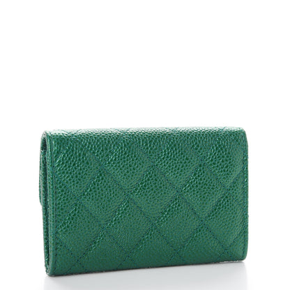 Chanel Metallic Caviar Quilted Card Holder Green 3 of 9