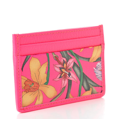 Gucci Calfskin Flora Print Zumi Card Holder Fuxia Fluo 3 of 7