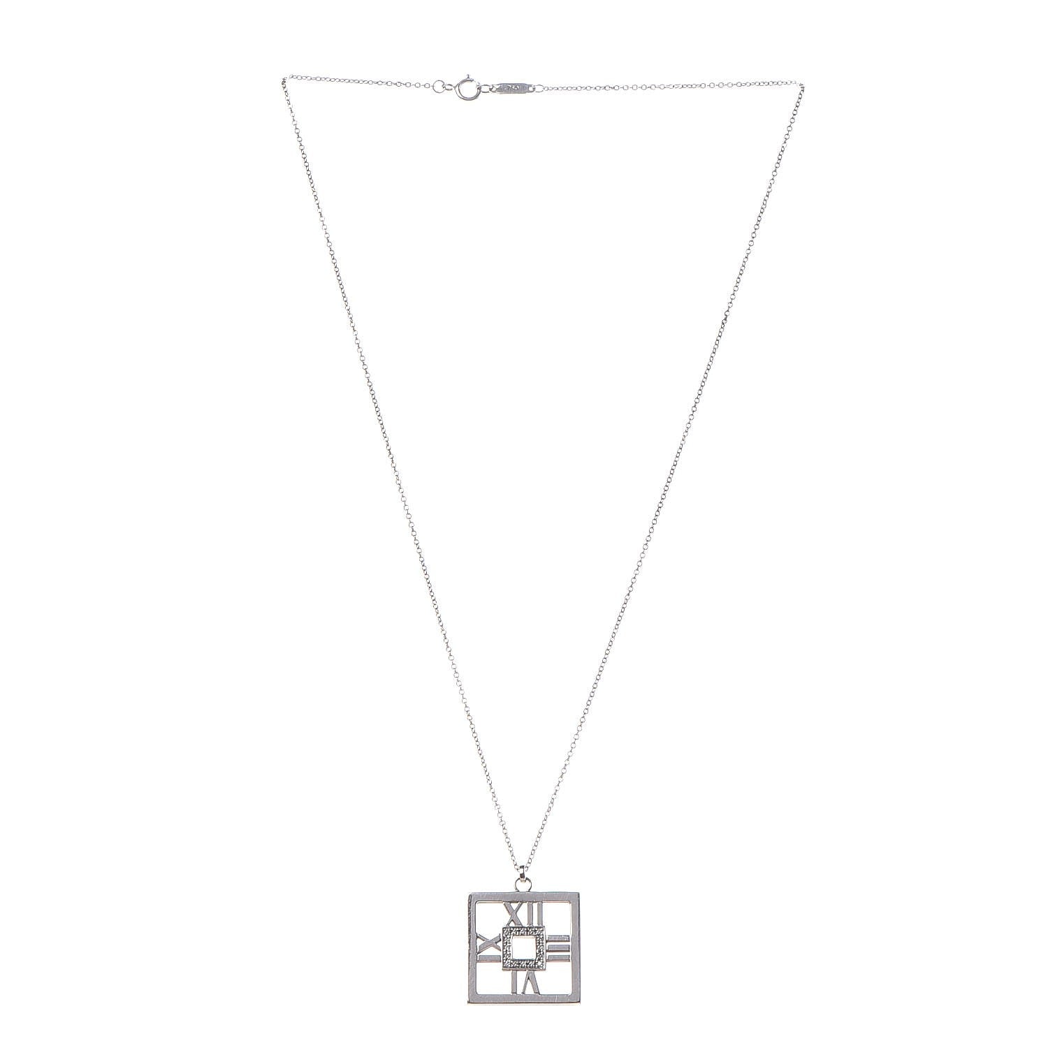 Tiffany 18K White Gold Diamond Atlas Square Pendant Necklace 3 of 7