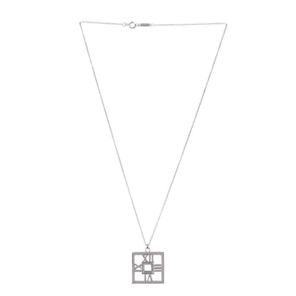 Tiffany 18K White Gold Diamond Atlas Square Pendant Necklace 3 of 7