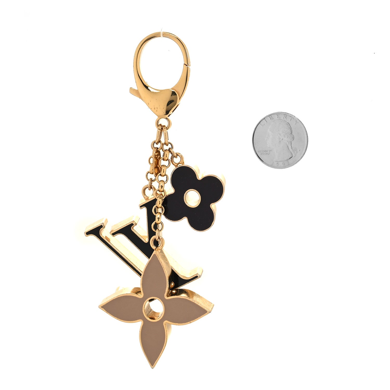 Louis Vuitton Metal Enamel Fleur De Monogram Bag Charm Dore 2 of 5