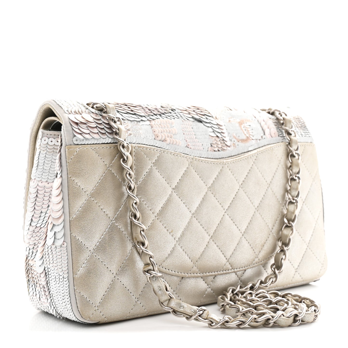 Sequin CC Small Double Flap Silver