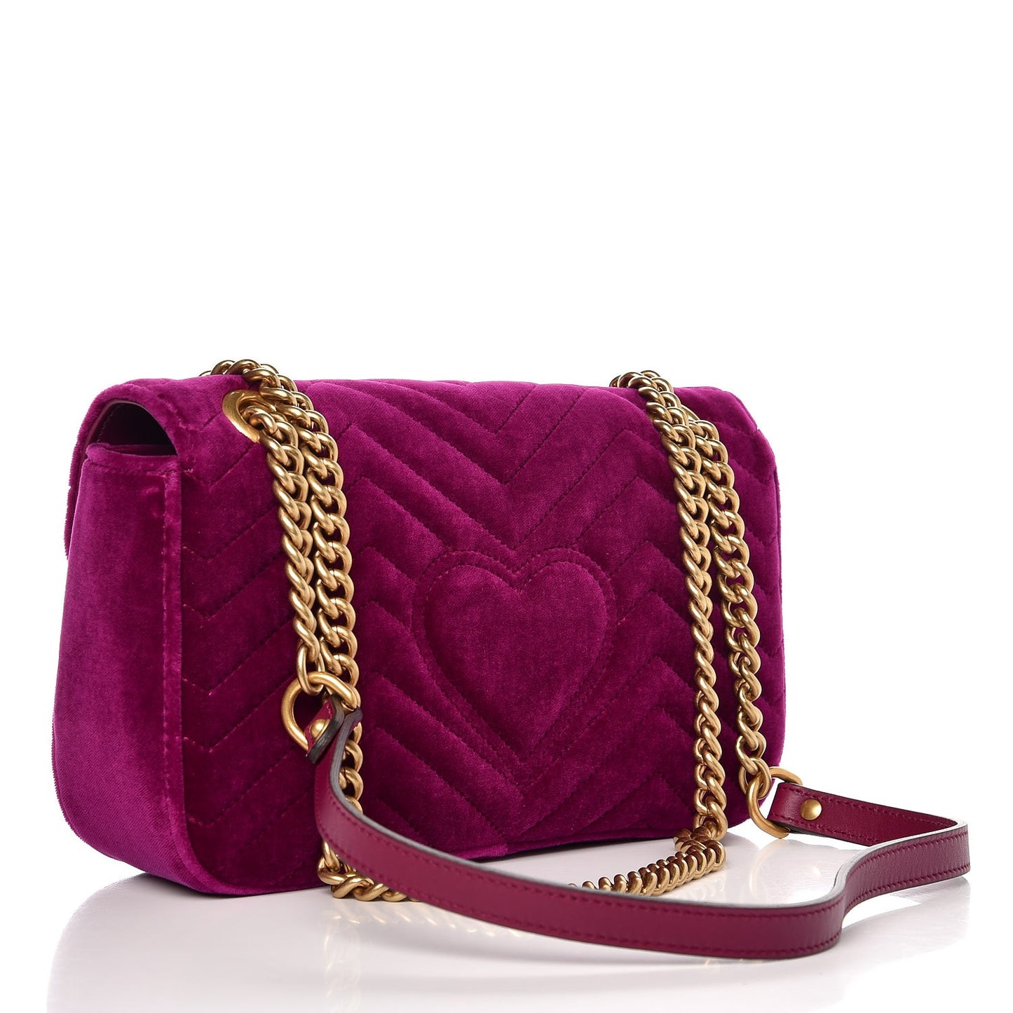 Velvet Matelasse Small GG Marmont Shoulder Bag Fuchsia Violet Cyclamen