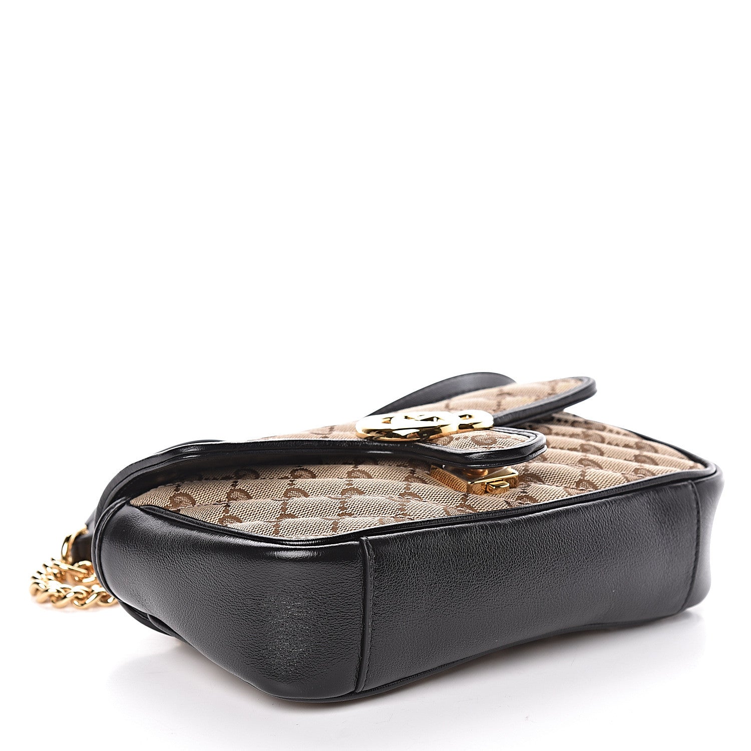 Gucci Monogram Matelasse Diagonal Mini GG Marmont Shoulder Bag Beige Black 4 of 11